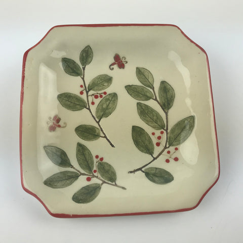 5” Square Red-Banded Leaf Dish 17080